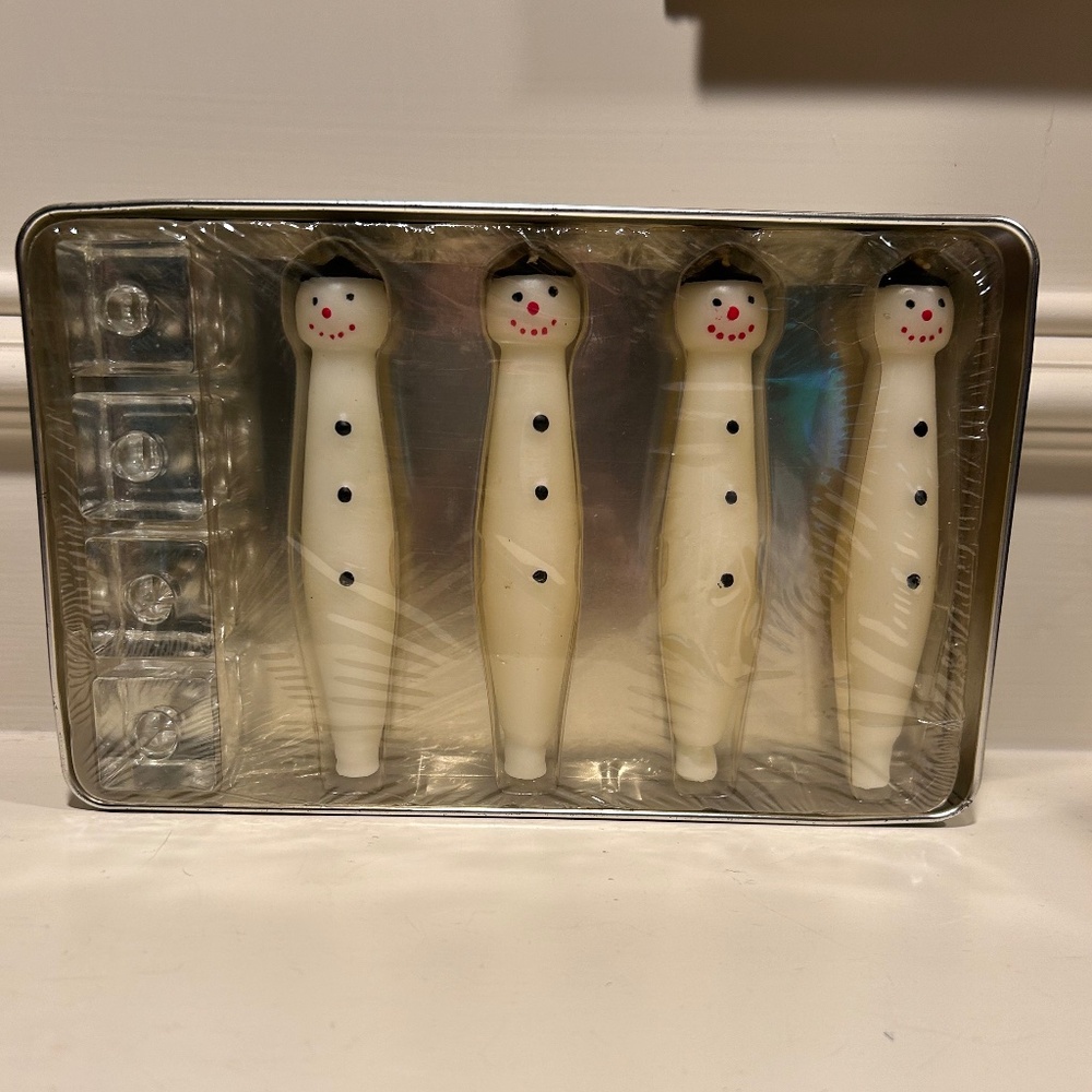 Illuminations Set of 4 Snowman Candles and Glass Holders